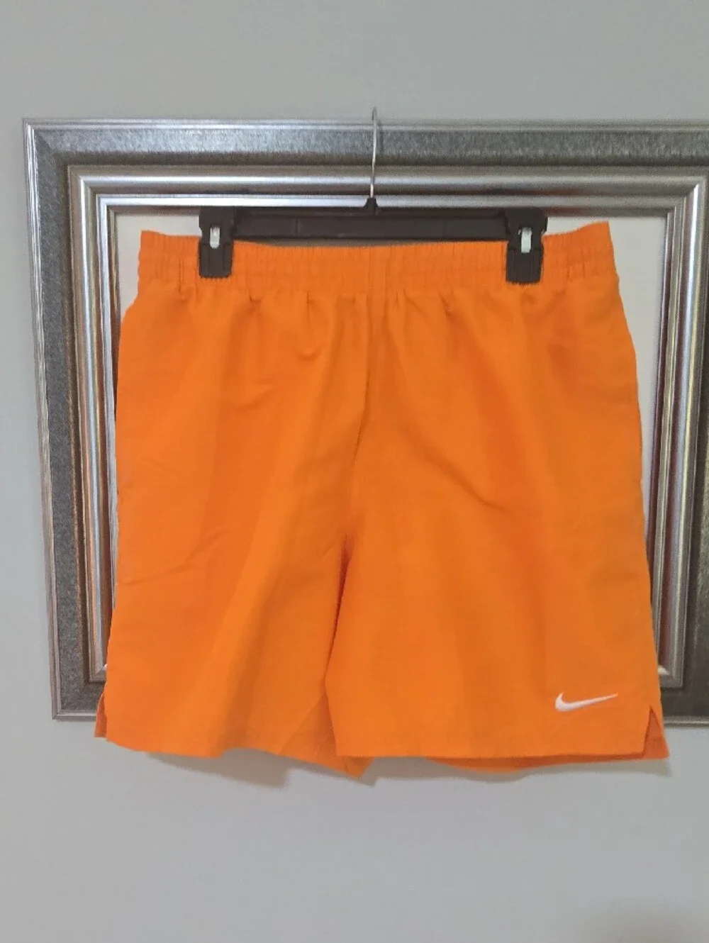 Nike Men’s Bright Orange Athletic Shorts with White Swoosh
